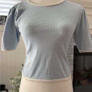 OAK + FORT Light Blue Ribbed Short Sleeve Top